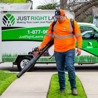 blowing leaves and grass clippings