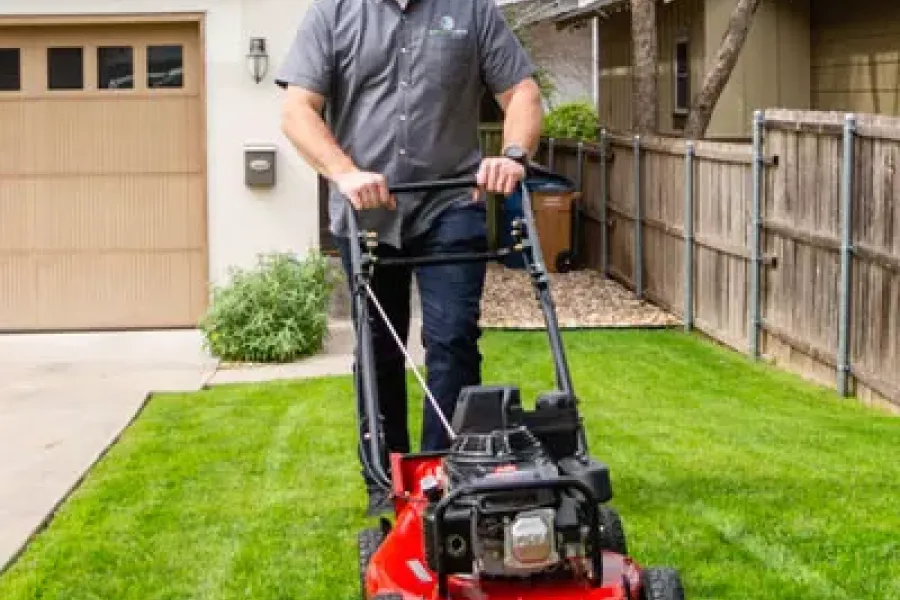 mowing green healthy lawn